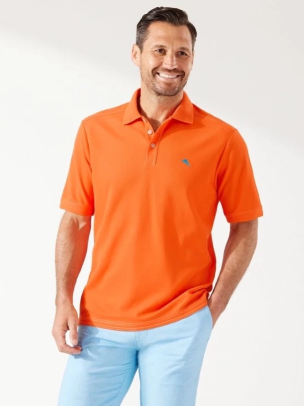 Tommy Bahama IslandZone Short Sleeve Polo Orange with Blue Marlin, size Large